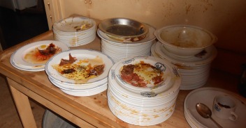 Dirty dishes in the kitchen at SS Great Britain